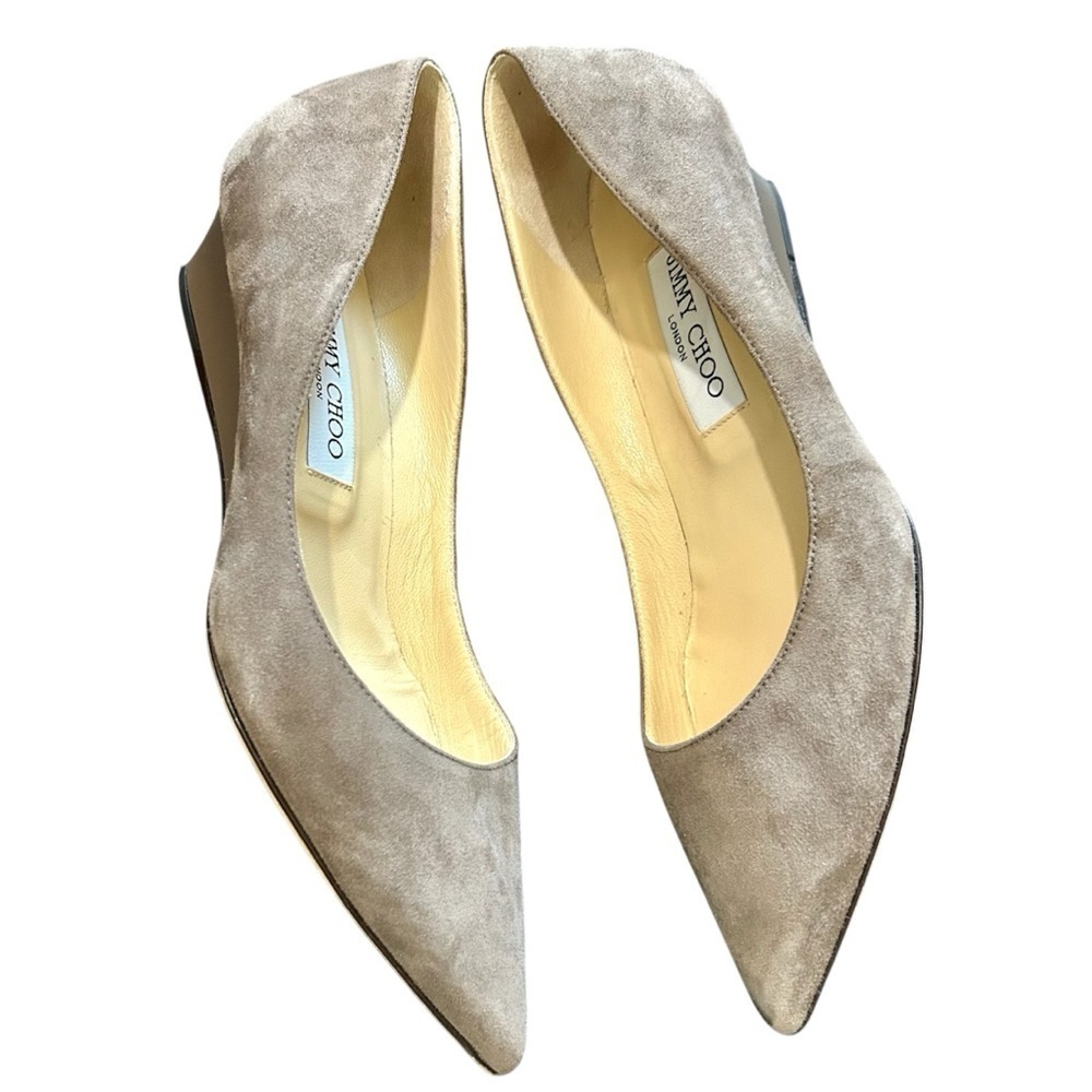 Jimmy Choo Romy Stone Suede Wedge Pointed Toe Kitten Heels SIZE 36 1/2 1.5”
